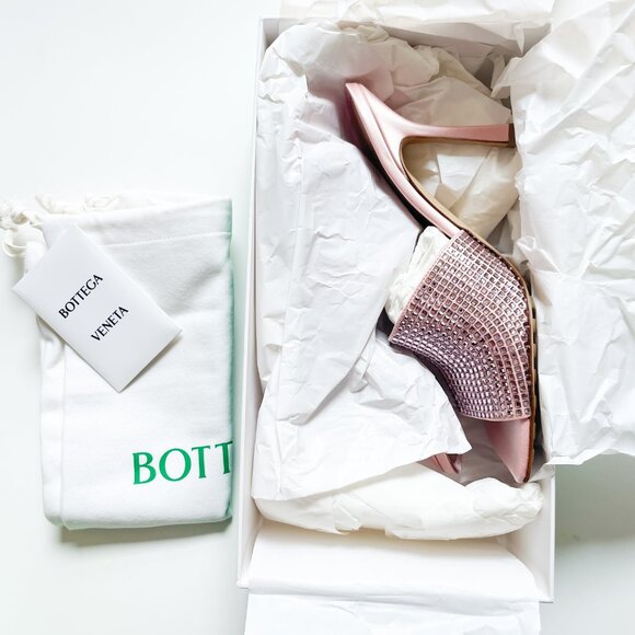 Bottega Veneta Crystal Mule Sandals Embellished Camellia Pink EU 39 US 9 NEW - Picture 6 of 16